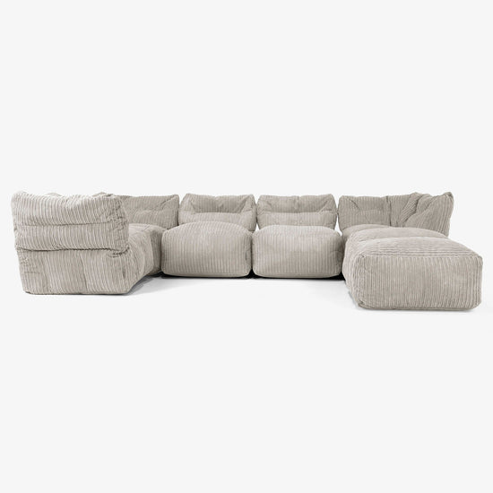 Modulsoffa 5-sits med Schäslong - Klassisk Manchestertyg Minkbrun 01