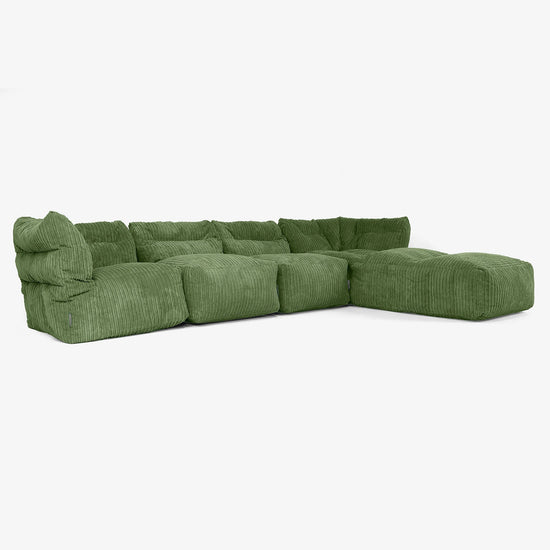 Modulsoffa 4-sits med Schäslong - Klassisk Manchestertyg Skogsgrön 02