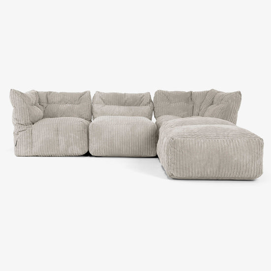 Modulsoffa 3-sits med Schäslong och Armstöd - Klassisk Manchestertyg Minkbrun 01