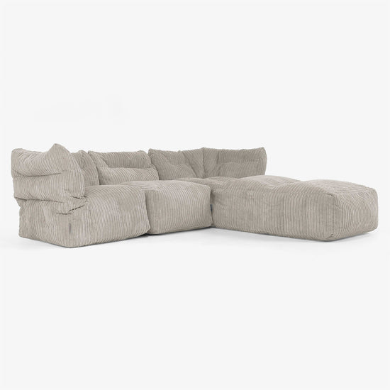 Modulsoffa 3-sits med Schäslong och Armstöd - Klassisk Manchestertyg Minkbrun 02