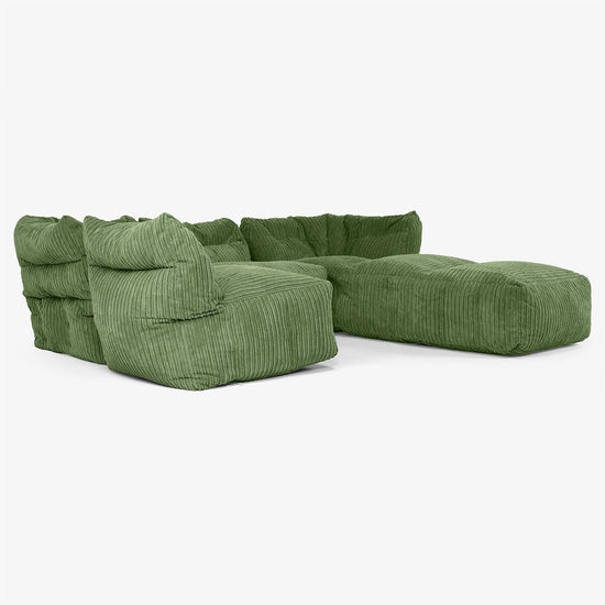 Modulsoffa 4-sits med Schäslong - Klassisk Manchestertyg Skogsgrön 04