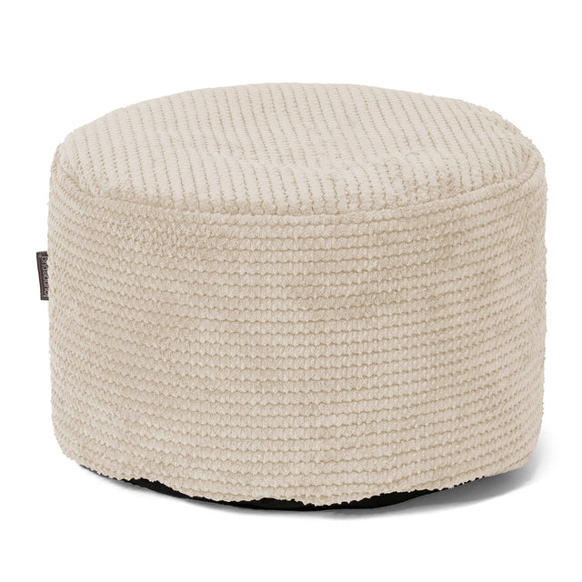 Liten Rund Fotpall - Pom-pom Elfenbensvit 01