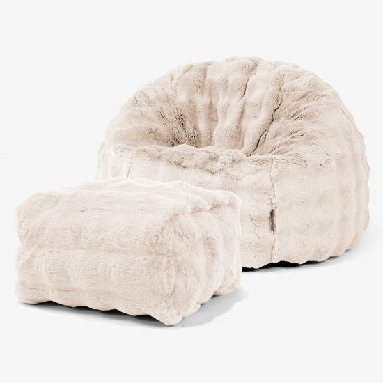 Klassisk Sittsäck Stol - Fuskpäls Bubble Gräddvit 01
