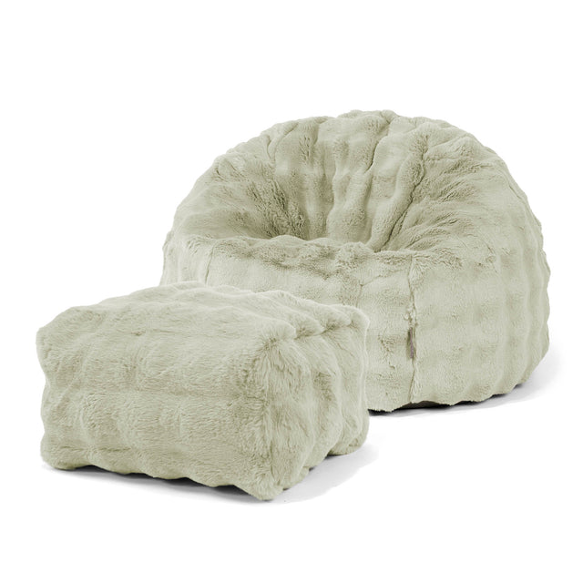 Klassisk Sittsäck Stol - Fuskpäls Bubble Salviagrön 02