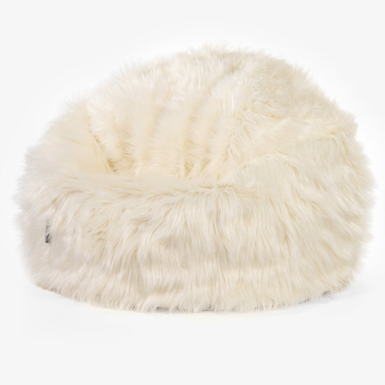 Klassisk Sittsäck Stol - Mongoliskt Fuskpäls Gräddvit 01