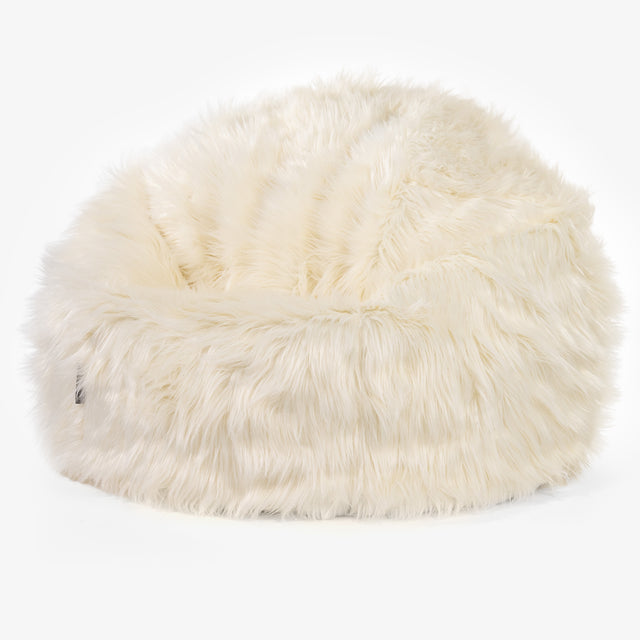 Klassisk Sittsäck Stol - Mongoliskt Fuskpäls Gräddvit 01