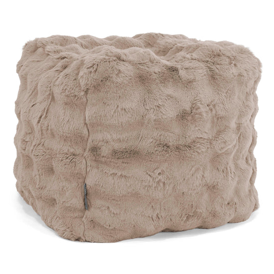 Kubisk Fotpall Puff - Fuskpäls Bubble Minkbrun 01