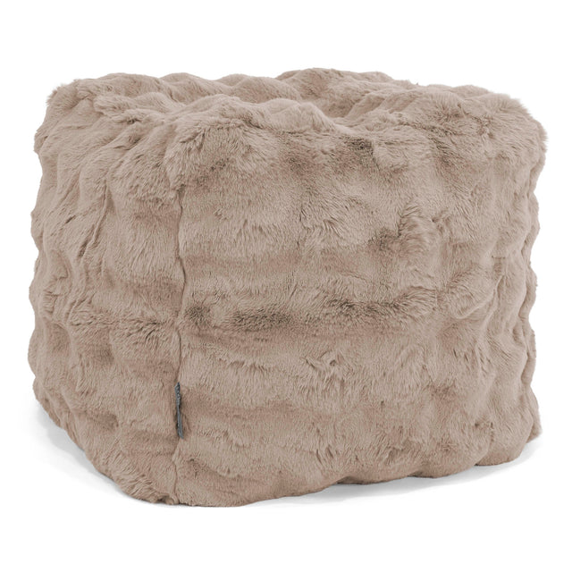 Kubisk Fotpall Puff - Fuskpäls Bubble Minkbrun 01
