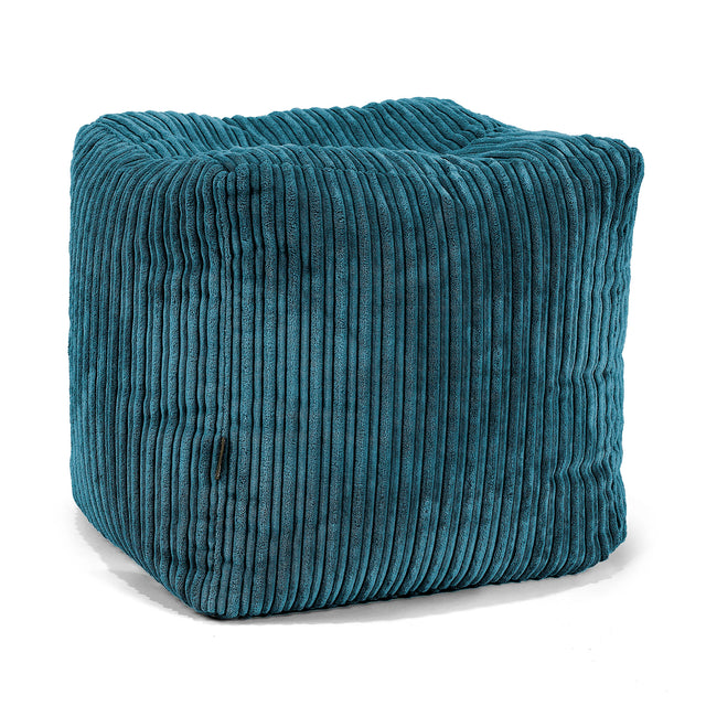 Kubisk Fotpall Puff - Klassisk Manchestertyg Teal 01