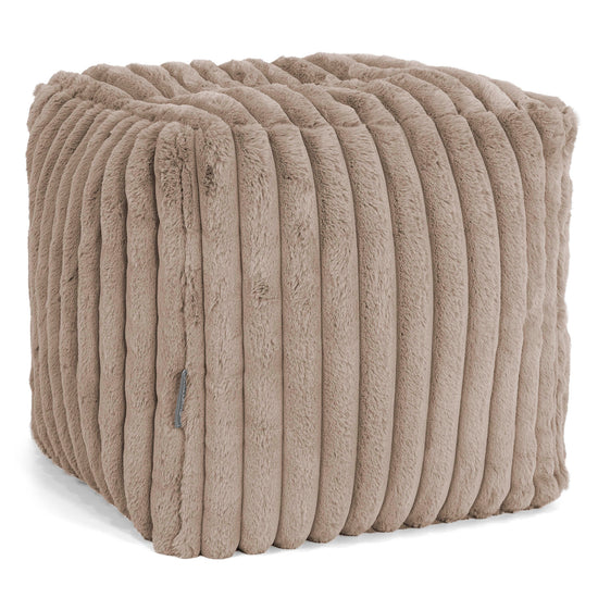 Kubisk Fotpall Puff - Ultraplyschmanchestertyg Minkbrun 01