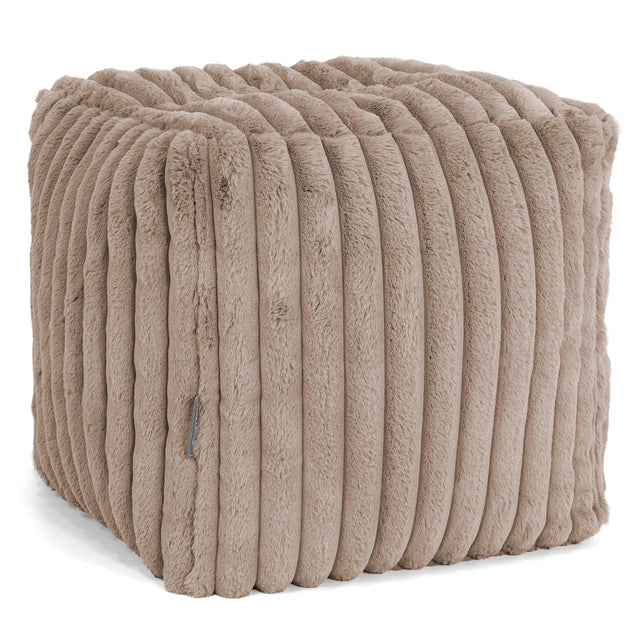 Kubisk Fotpall Puff - Ultraplyschmanchestertyg Minkbrun 01
