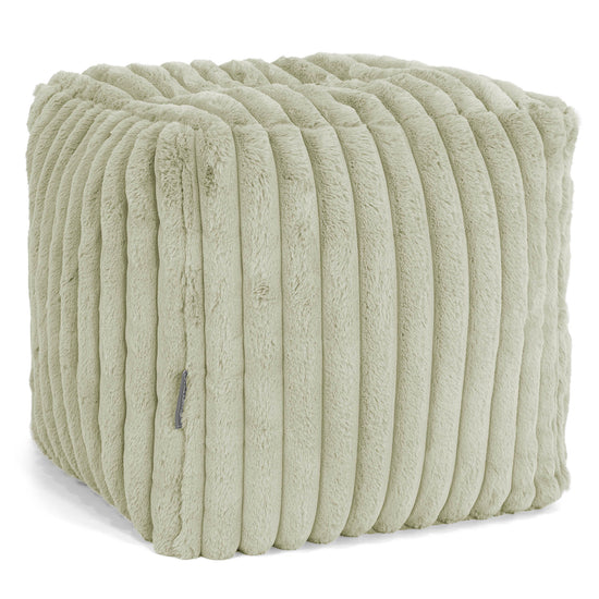 Kubisk Fotpall Puff - Ultraplyschmanchestertyg Salviagrön 01