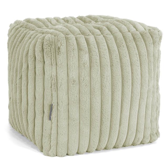Kubisk Fotpall Puff - Ultraplyschmanchestertyg Salviagrön 01