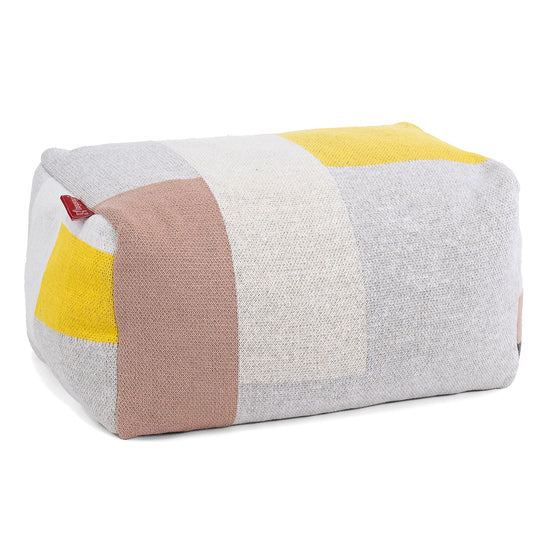 Liten Fotpall - Stickad Färgblock Grå 01