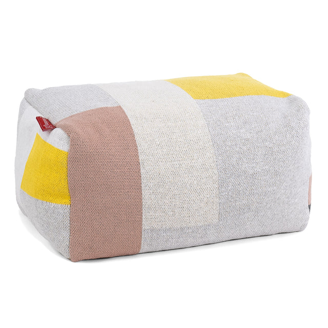 Liten Fotpall - Stickad Färgblock Grå 01