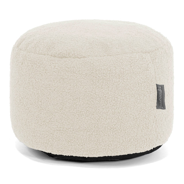 Liten Rund Fotpall - Boucle Elfenbensvit 01