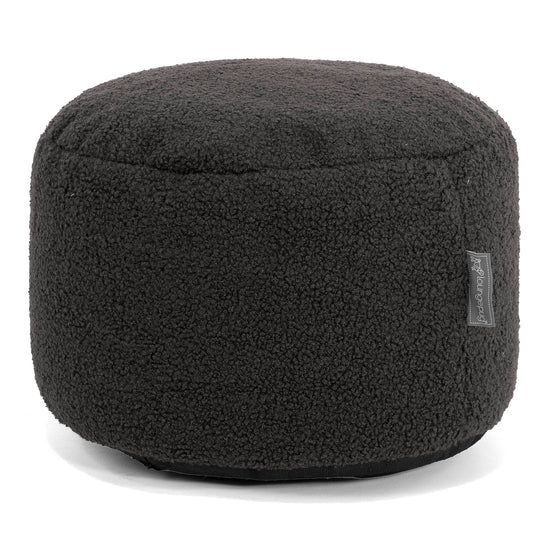 Liten Rund Fotpall - Boucle Grafitgrå 01