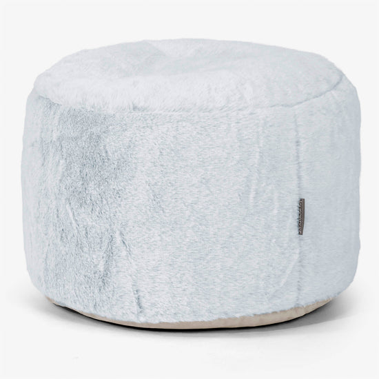 Liten Rund Fotpall - Fuskkaninpäls Gammelblå 01