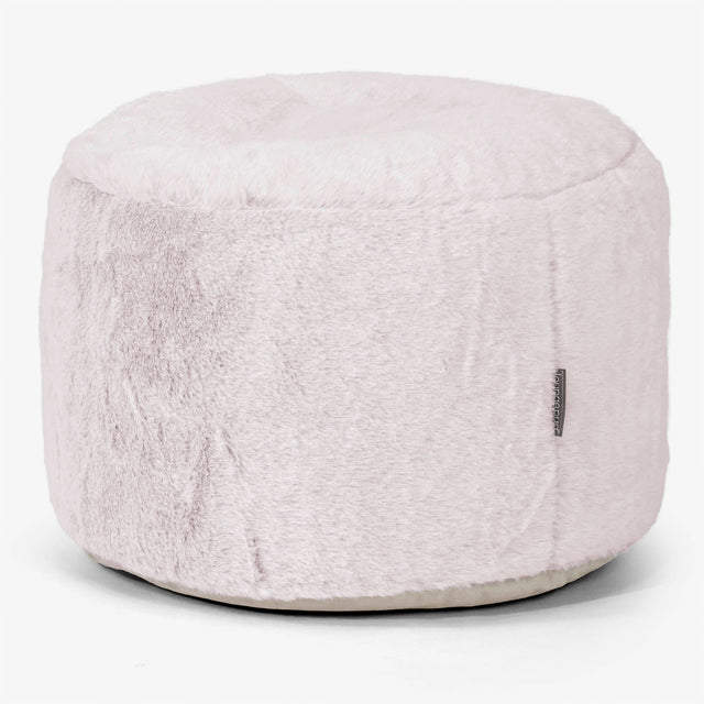 Liten Rund Fotpall - Fuskkaninpäls Gammelrosa 01