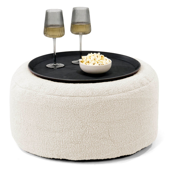 Ottomanpuff med Bricka - Boucle Elfenbensvit - 01
