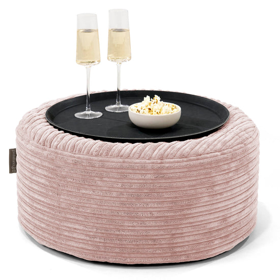 Ottomanpuff med Bricka - Klassisk Manchestertyg Rosa - 01