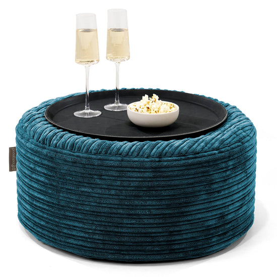 Ottomanpuff med Bricka - Klassisk Manchestertyg Teal - 01