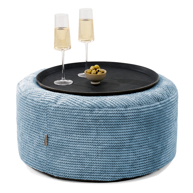 Ottomanpuff med Bricka - Pom-pom Himmelsblå - 01
