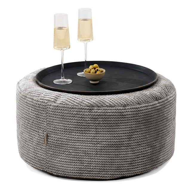 Ottomanpuff med Bricka - Pom-pom Mörkgrå - 01