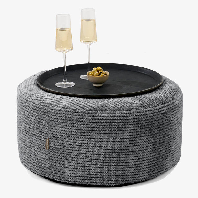 Ottomanpuff med Bricka - Pom-pom Svart - 01