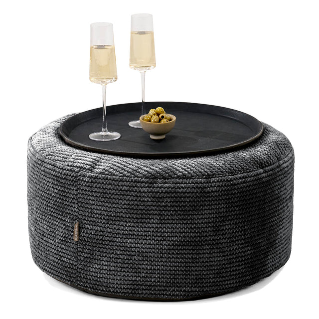 Ottomanpuff med Bricka - Pom-pom Svart - 01