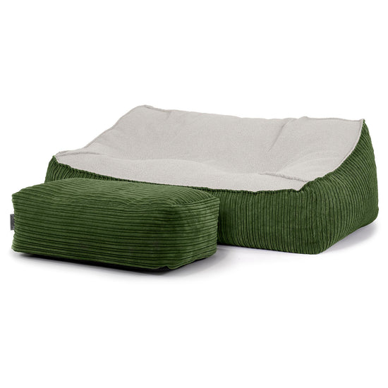 Saccosäcksoffan Sloucher - Boucle & Manchestertyg Skogsgrön 03