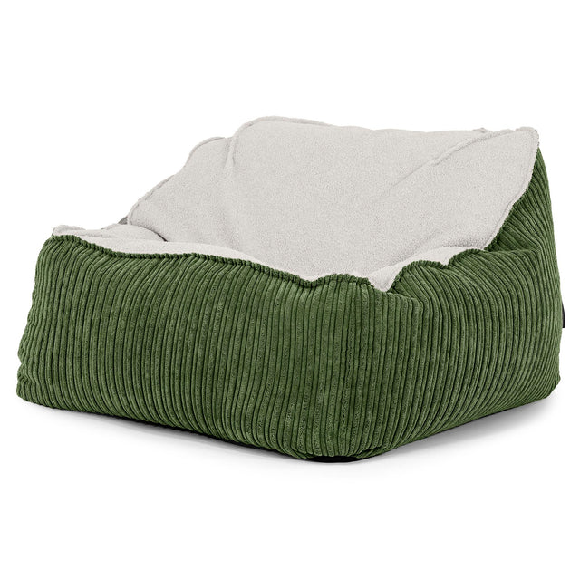 Saccosäckstolen Sloucher - Boucle & Manchestertyg Skogsgrön 01