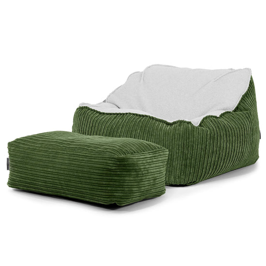 Saccosäckstolen Sloucher - Boucle & Manchestertyg Skogsgrön 03