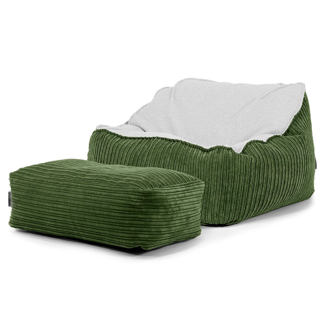 Saccosäckstolen Sloucher - Boucle & Manchestertyg Skogsgrön 03