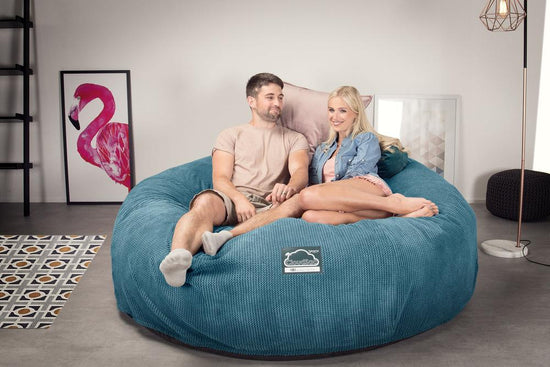 LOUNGE PUG, Dubbel Saccosäcksoffa XXL C3000-L, CloudSac Memoryskum, Våfflad Manchestertyg Turkos