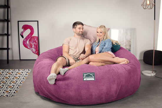 LOUNGE PUG, Dubbel Saccosäcksoffa XXL C3000-L, CloudSac Memoryskum, Våfflad Manchestertyg Rosa