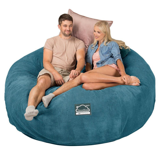 LOUNGE PUG, Dubbel Saccosäcksoffa XXL C3000-L, CloudSac Memoryskum, Våfflad Manchestertyg Turkos
