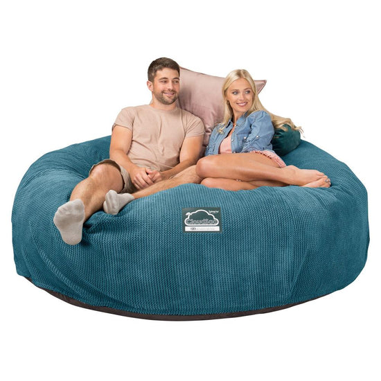 LOUNGE PUG, Dubbel Saccosäcksoffa XXL C3000-L, CloudSac Memoryskum, Våfflad Manchestertyg Turkos