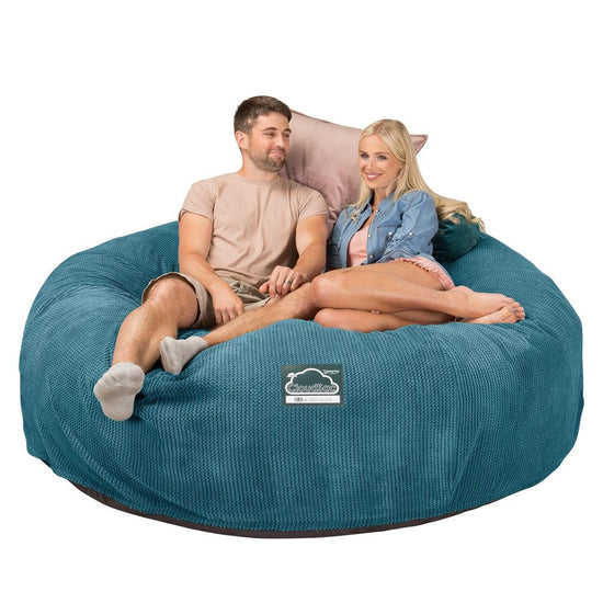 LOUNGE PUG, Dubbel Saccosäcksoffa XXL C3000-L, CloudSac Memoryskum, Våfflad Manchestertyg Turkos
