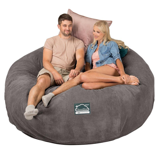 LOUNGE PUG, Dubbel Saccosäcksoffa XXL C3000-L, CloudSac Memoryskum, Våfflad Manchestertyg Mörkgrå
