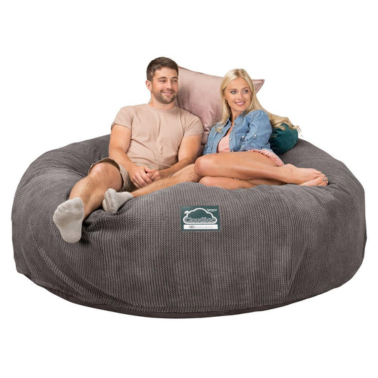 LOUNGE PUG, Dubbel Saccosäcksoffa XXL C3000-L, CloudSac Memoryskum, Våfflad Manchestertyg Mörkgrå
