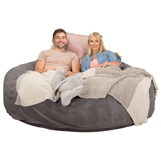 LOUNGE PUG, Dubbel Saccosäcksoffa XXL C3000-L, CloudSac Memoryskum, Våfflad Manchestertyg Mörkgrå