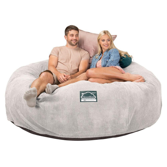 LOUNGE PUG, Dubbel Saccosäcksoffa XXL C3000-L, CloudSac Memoryskum, Våfflad Manchestertyg Elfenbensvit