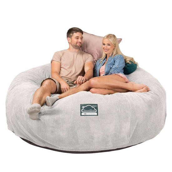LOUNGE PUG, Dubbel Saccosäcksoffa XXL C3000-L, CloudSac Memoryskum, Våfflad Manchestertyg Elfenbensvit