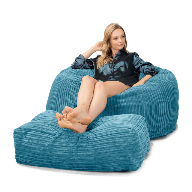 LOUNGE PUG, Jättesaccosäck C510-L, CloudSac Memoryskum (NY DESIGN), Klassisk Manchestertyg Turkos