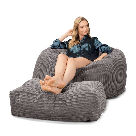 LOUNGE PUG, Jättesaccosäck C510-L, CloudSac Memoryskum (NY DESIGN), Klassisk Manchestertyg Grafitgrå