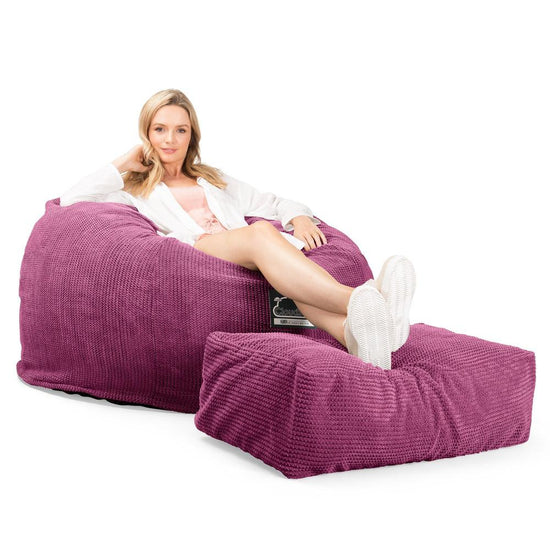 LOUNGE PUG, Jättesaccosäck C510-L, CloudSac Memoryskum (NY DESIGN), Våfflad Manchestertyg Rosa