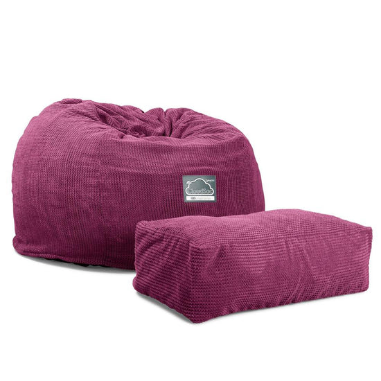 LOUNGE PUG, Jättesaccosäck C510-L, CloudSac Memoryskum (NY DESIGN), Våfflad Manchestertyg Rosa