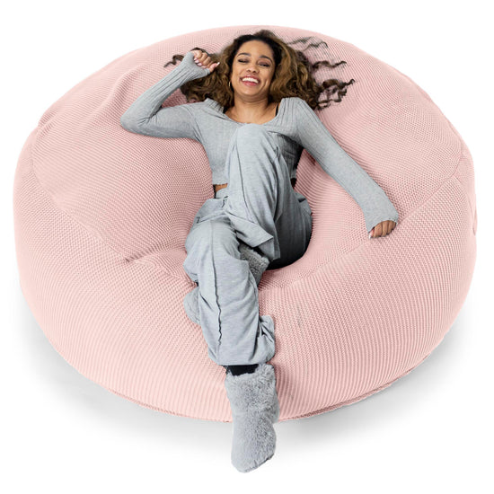 LOUNGE PUG®, Jätte Saccosäck XXL 'Mega Mammut', Stor Sittsäck, Ellos Stickad Baby rosa