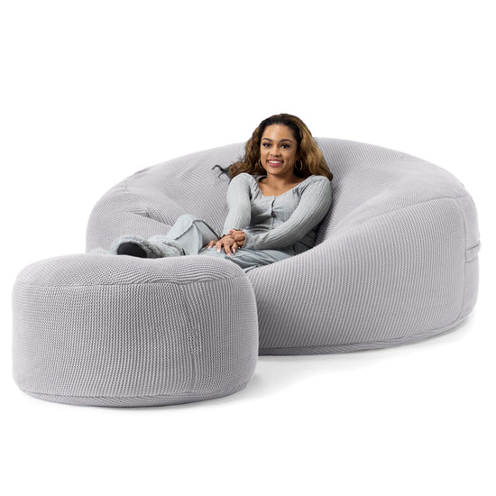 LOUNGE PUG®, Jätte Saccosäck XXL 'Mega Mammut', Stor Sittsäck, Ellos Stickad Ljusgrå